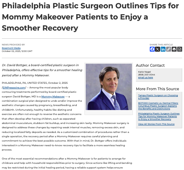 Dr. David Bottger Provides Tips for Mommy Makeover Recovery Period